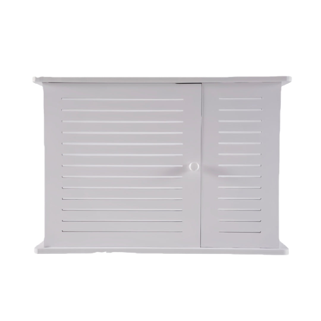 White Storage Cabinet with Louvered Doors